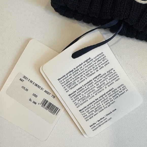 Moncler Navy Knit Beanie with Pom Pom
